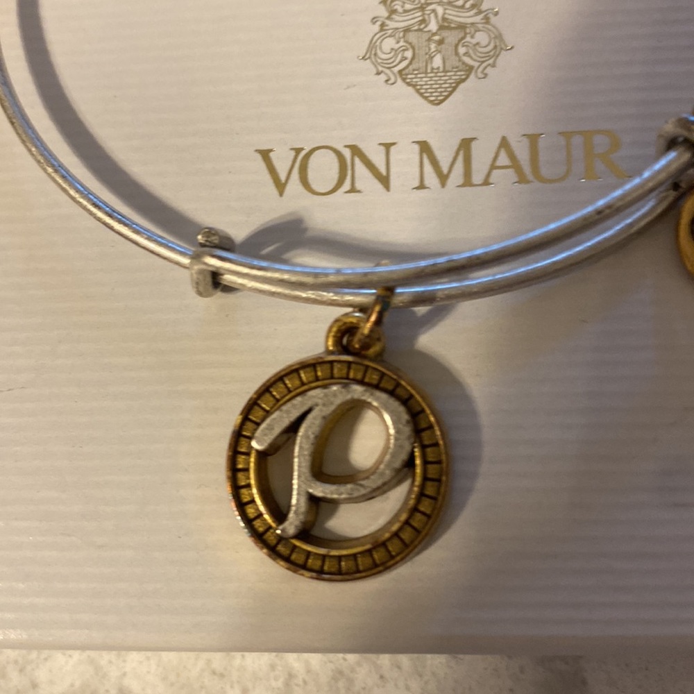 New Alex & Ani initial P silver/gold tone charm bracelet,gift box,some discolor. - Picture 4 of 10